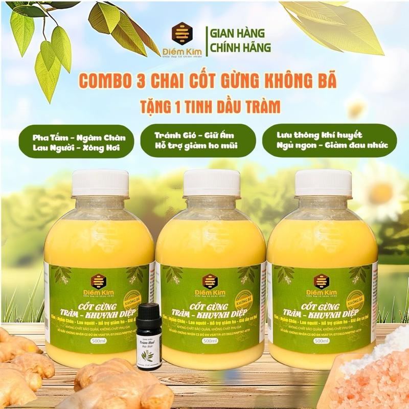   KHÔNG BÃ  Combo 3 chai Cốt Gừng KHÔNG BÃ ĐIỀM KIM 500ml- tặng tinh dầu tràm. Dùng Pha Tắm Ngâm Chân Giữ Ấm Cơ Thể Cho Mẹ và Bé 