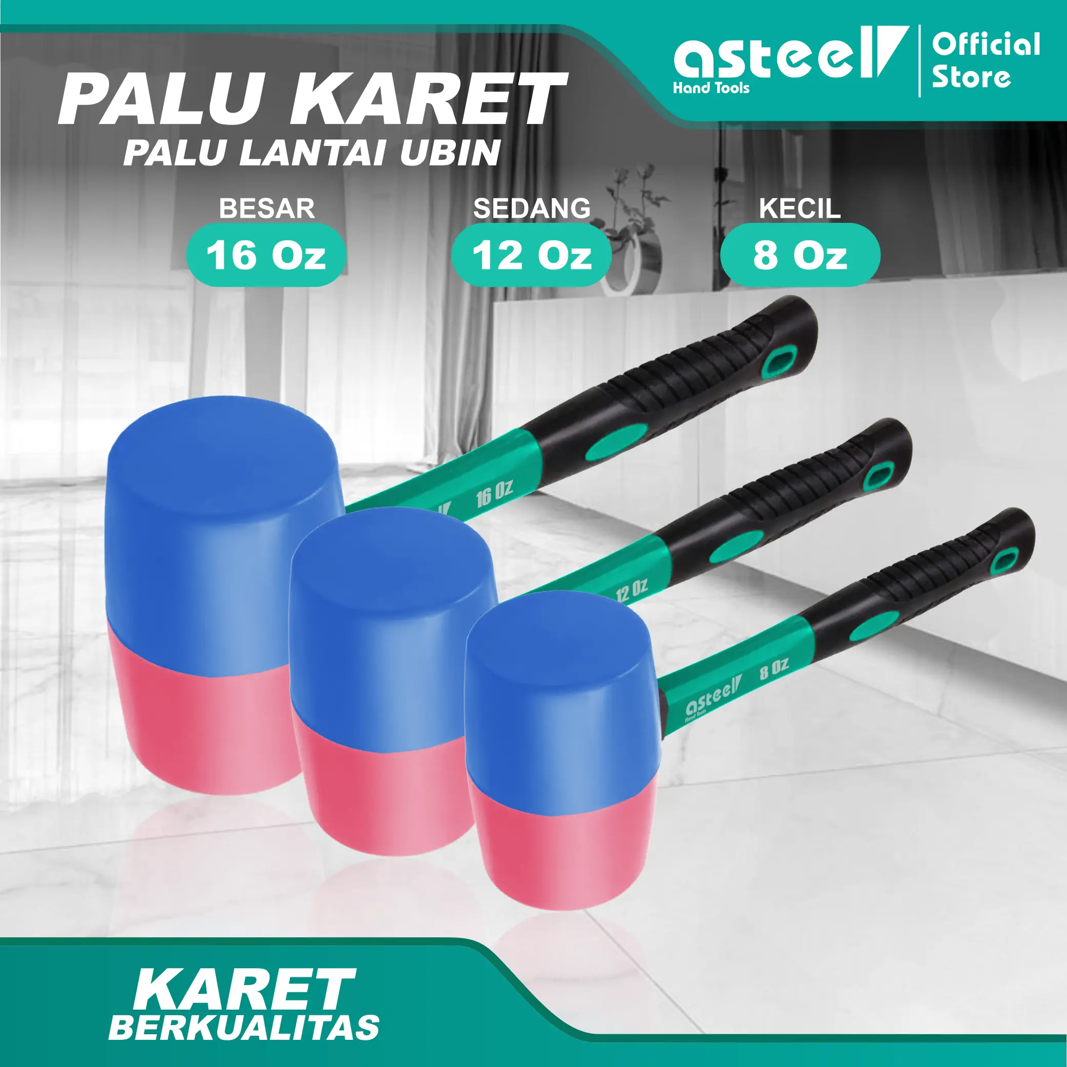 ASTEEL Palu Karet Keramik Granit Lantai Rubber Hammer Besar 16oz Sedang 12oz Kecil 8oz palu  karet jumbo