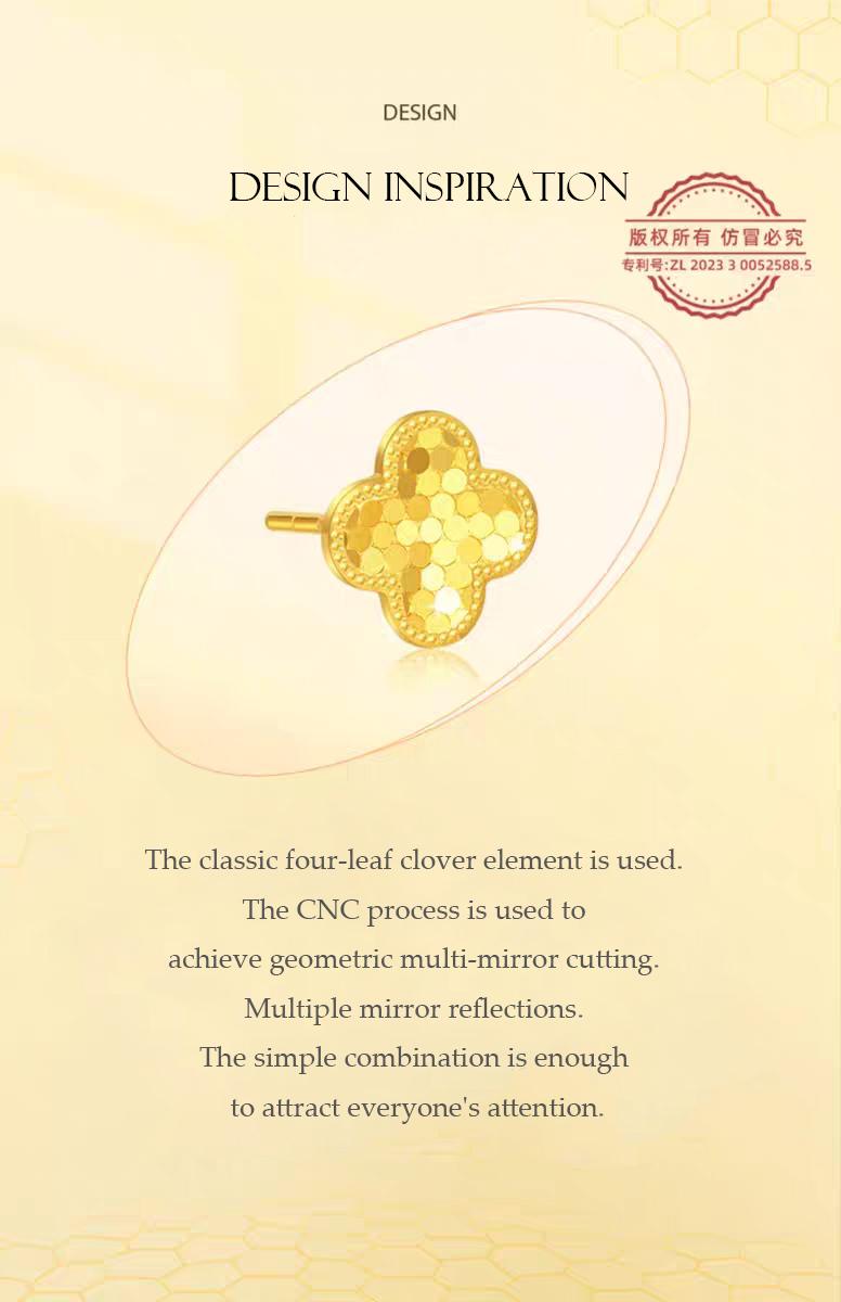 Product Introduction of 【Pre-order】Au999 Pure Gold 24K Shining Clover Fish-scales Daily Fashion Jewelry Earrings 2