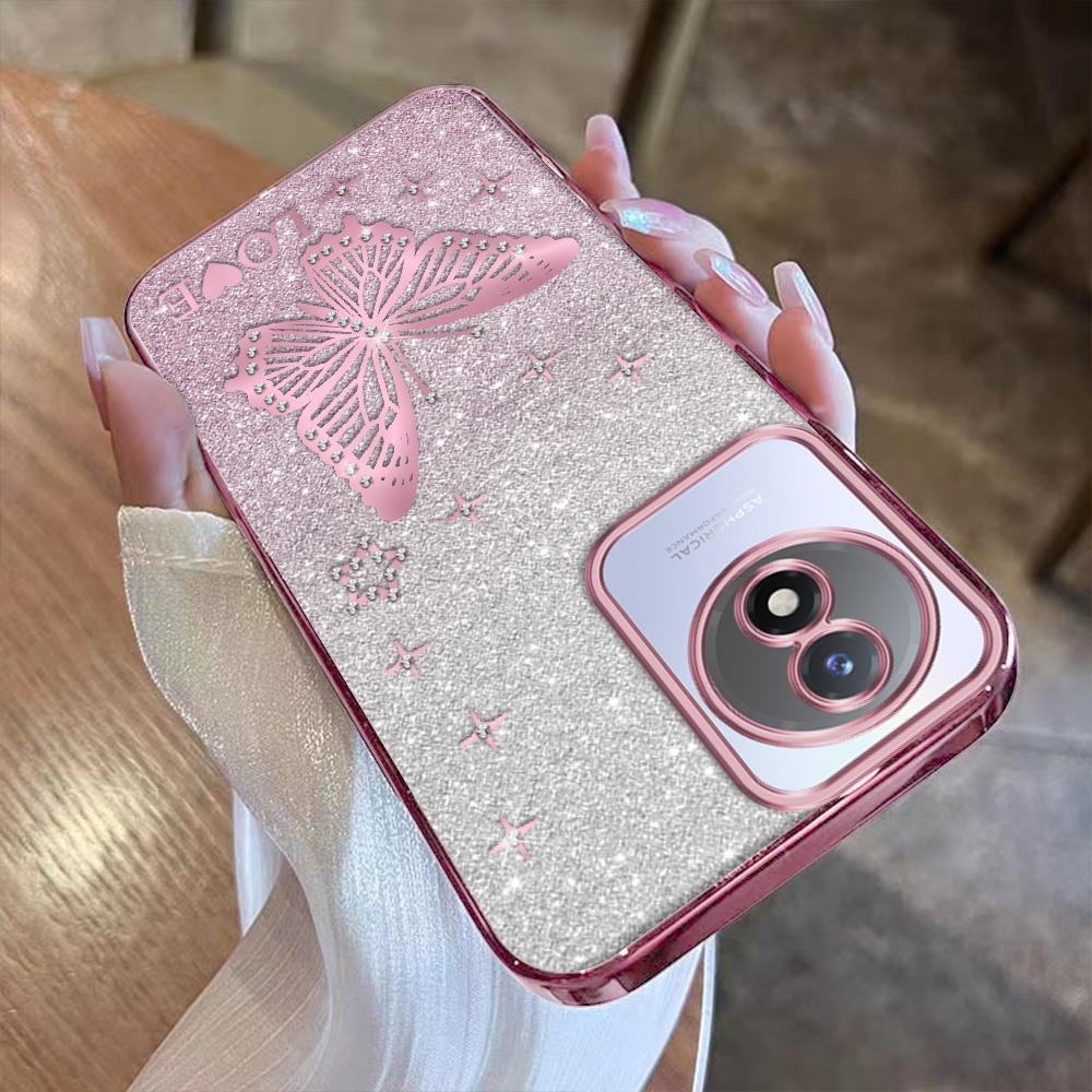 เคส สำหรับ VIVO Y02/Y02A/Y02t วัสดุนิ่ม ชุบด้วยไฟฟ้า พร้อมคริสตัลและกระดาษแฟลช