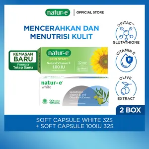Natur-E Paket Soft Capsule - Skin Start Natural Vitamin E 100 IU 32s & White 32s - Suplemen Kecantikan Dengan Vitamin E & Glutathione - Membantu Menjaga Kesehatan Kulit dari Dalam