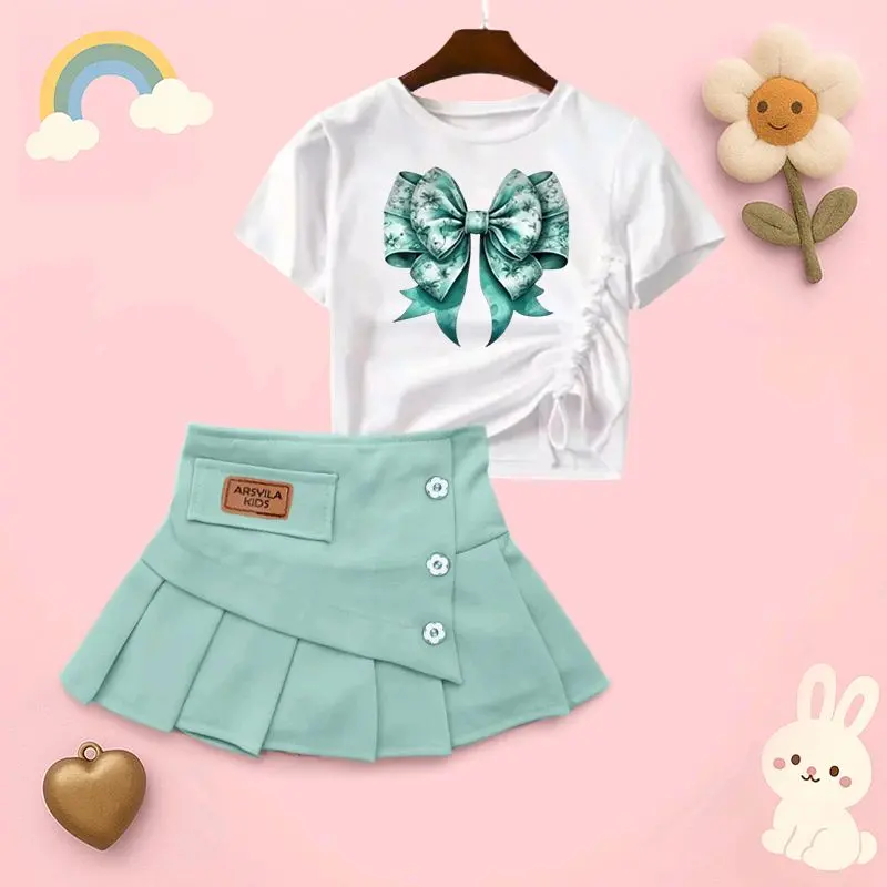 Arsyila kids Oneset Queen Setelan Anak Perempuan 8bulan-8tahun Fashion Kaos Combad 30s Model Crop Top & Rok Semiwol Lembut 5