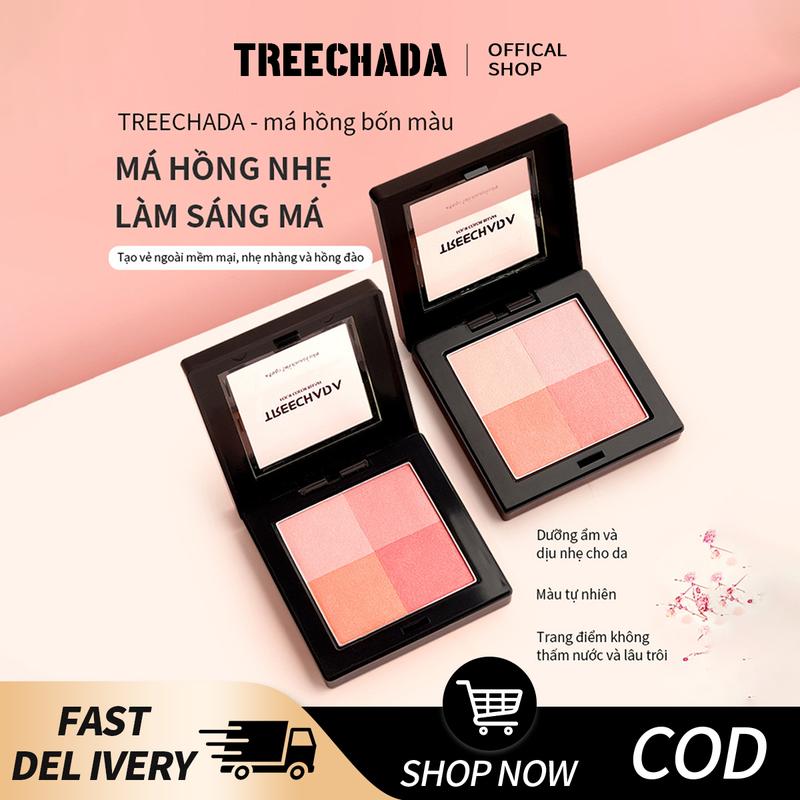 Phấn Má Hồng Bốn Màu TREECHADA Dành Cho Nữ Làm Sáng Tông Màu Da Làm Highlight Sửa Chữa Dưỡng Ẩm Trang Điểm Tông Nude Tự Nhiên Màu Đỏ Mặt Trời Thật 10g