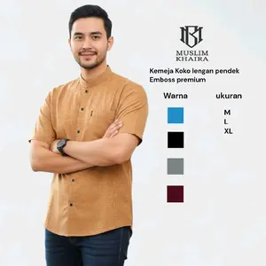 kemeja Koko lengan pendek pria emboss premium kemko sultan atasan muslim kancing snap