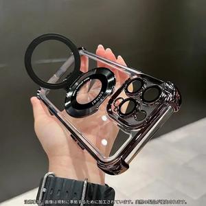 磁気リングスタンド電話ケースガラスカメラレンズカバー、耐震電話保護カバー、iPhone 16 15 14 Plus 13 12 11 Pro Maxと互換性のある電話アクセサリー、ケーシング