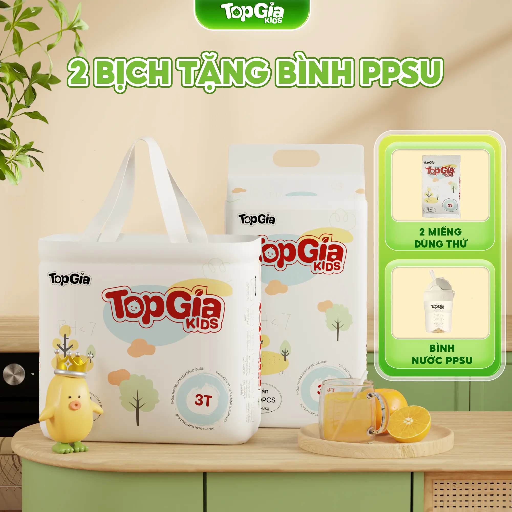 (TẶNG QUÀ) 2 BỊCH Tã Bỉm Topgiakids pH<7 an toàn cho da bé, mềm mại, mỏng nhẹ, chống tràn tối đa, tặng 2 miếng dùng thử  Cho Bé (TDN)