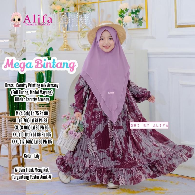 GAMIS ANAK USIA 4-14th MEGA BINTANG KIDS FREE JILBAB ORIGINAL ALIFA Syari 0