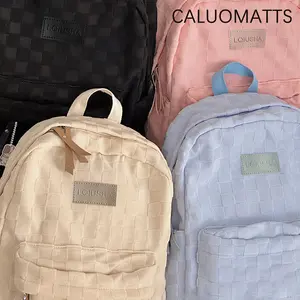 【COD！】Tas Ransel wanita baru kasual seratus tren pencocokan tas bahu kotak-kotak tas sekolah wanita masuk angin tas bahu kampus berkapasitas besar Kanvas Backpack
