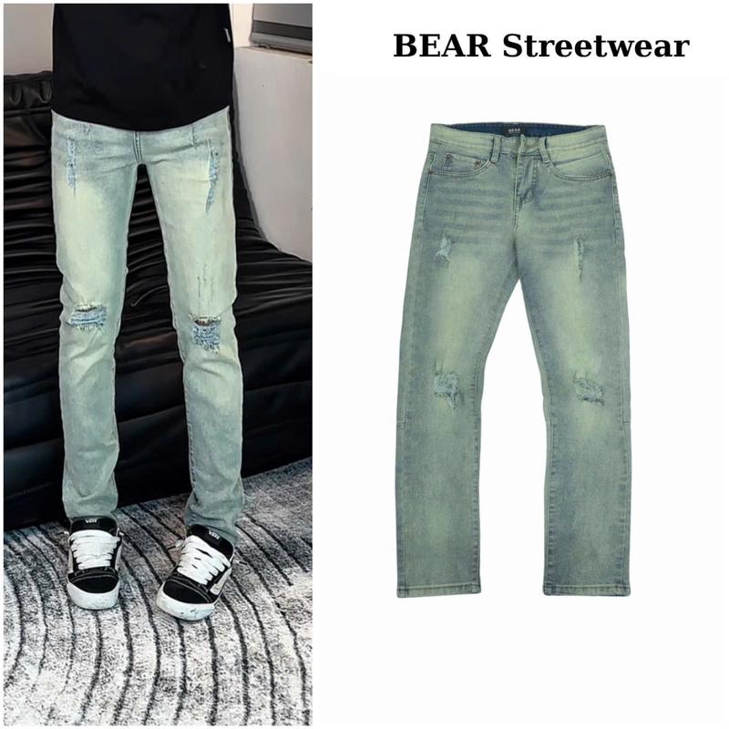 Quần jean nam streetwear SK010 BEAR,phom slimfit,màu xanh vàng