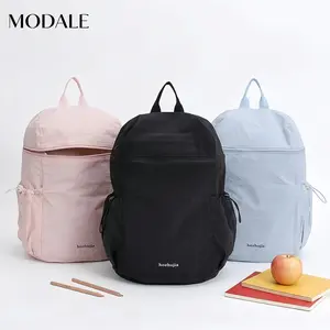 MODALE Ransel 2026 Terbaru Gaya Korea Minimalis Jepang Solid Warna Nilon Kanvas Santai Ringan Tahan Air Kancing Belakang Muat Pad Laptop Tempat Botol Kapasitas Besar Untuk Mahasiswa Karyawan Cocok Sekolah Bekerja Pertemuan Perjalanan