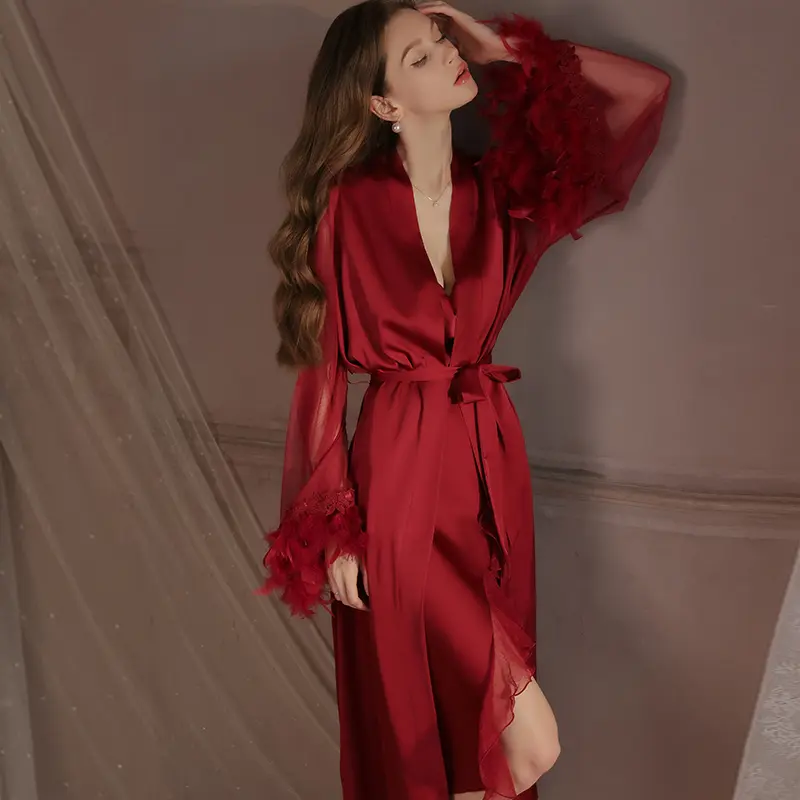 Smooth ice silk pajamas nightgown comfortable robe home large size set