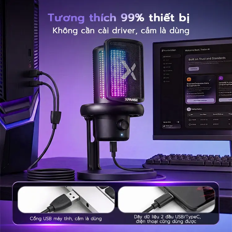 Xpanse Z1 mic thu âm lọc tiếng ồn RGB, micro gaming USB Type-C, chống ồn 1 chạm, cardioid, 24Bit/192kHz, livestreamPC PS5 | BigBuy360 - bigbuy360.vn