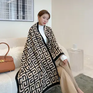 Geo Luxe Shawl/ Syal Baru Wanita Musim Gugur dan Musim Dingin Selendang Ins Kegunaan Ganda / Serbaguna Imitasi Kasmir Menebal Syal Hangat Trendi