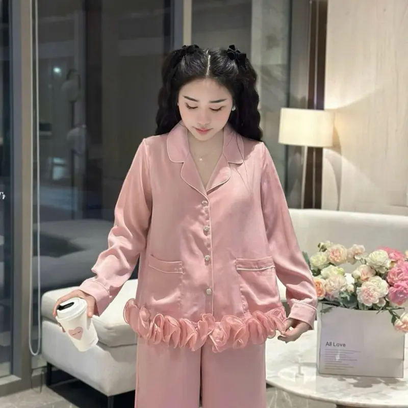Bộ mặc nhà lụa tơ tằm phối viền bèo sóng Lyly QCCC!!!