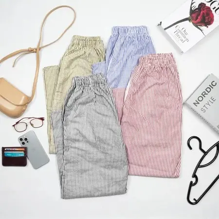 celana panjang wanita motif salur celana bisa buat kerja santai ootd tidur