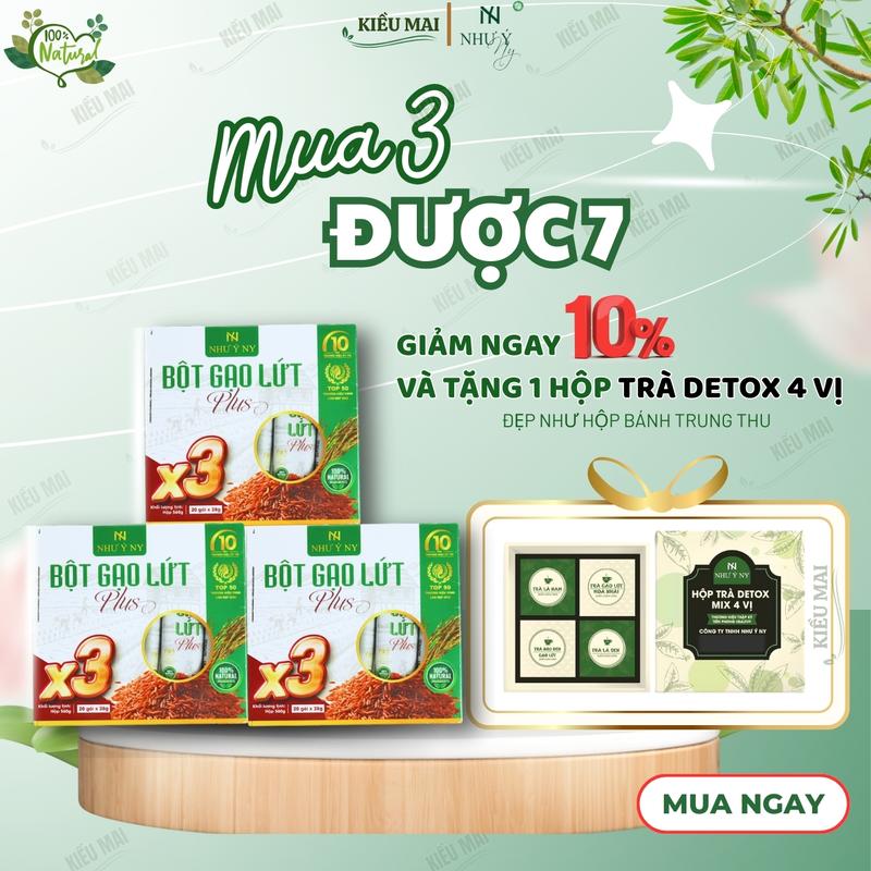 [Mua 3 Được 7] COMBO 3 hộp Bột gạo lứt Plus X3 Như Ý NY - Tặng Hộp Trà 4 Vị