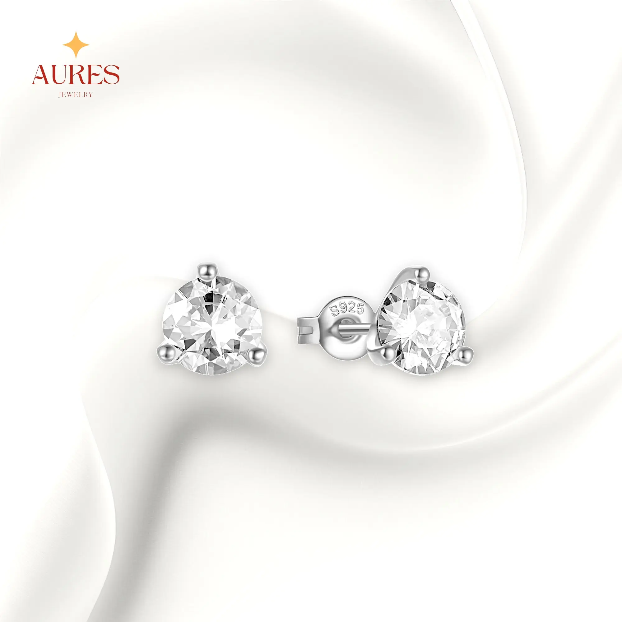 [AURES JEWELRY] Trident Earring - 925 Sterling Silver Three Jaw Cubic Zirconia 6mm