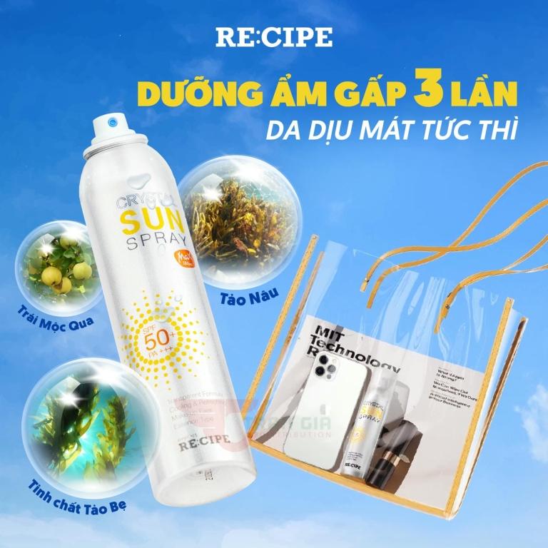 Xit chống nắng và khóa make up Recipe Crystal Sun Spray SPF50+