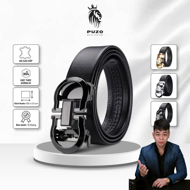 HNGLUXURY2 x PUZO Thắt Lưng Nam PUZO Da Pu Cao Cấp Khóa Tự Động Hợp Kim Không Rỉ Da Mềm Mại Không Bong Tróc TL14