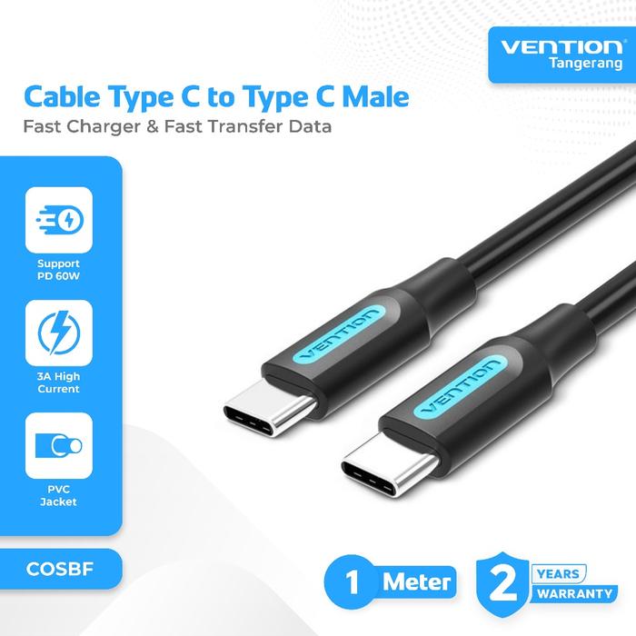 Gambar VENTION COSBF Kabel Data Type C to Type C Super Fast Charging 3A PD 60W Support 1 Meter 1M PVC Cable Tipe C Quick Charge PD Power Delivery dari ghanya Kab. Tangerang Tokopedia