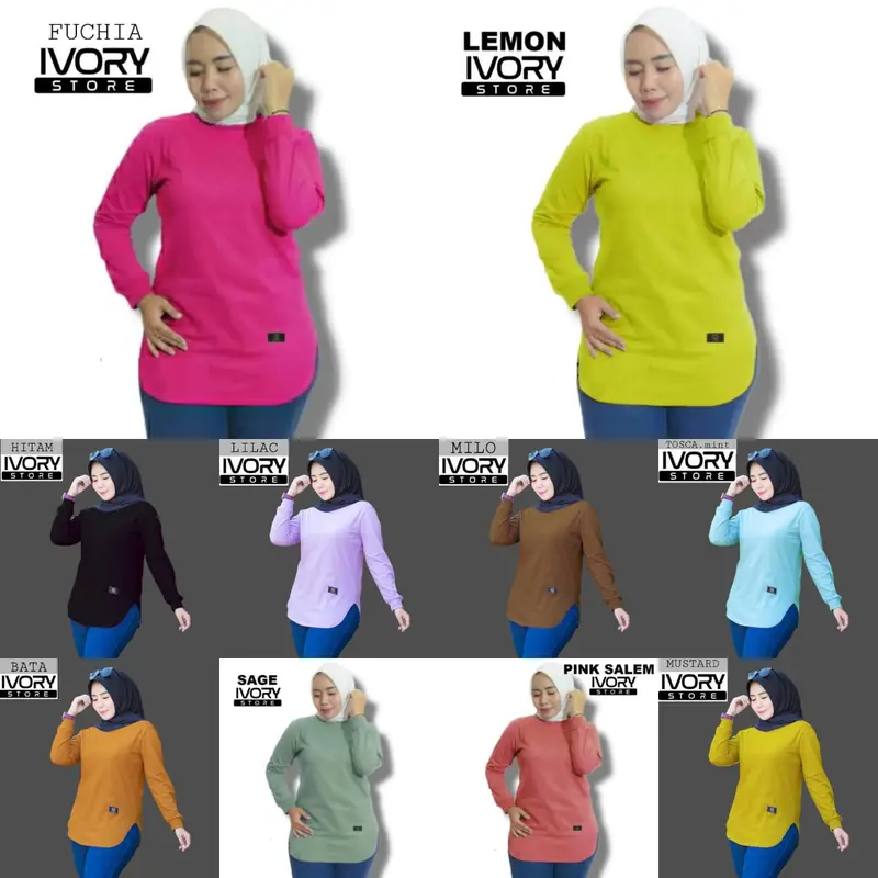 PROMO..!!! 100K dpt 4 pcs random dengan warna yang berbeda-beda atasan polos lengan panjang rib bawah oval. 4