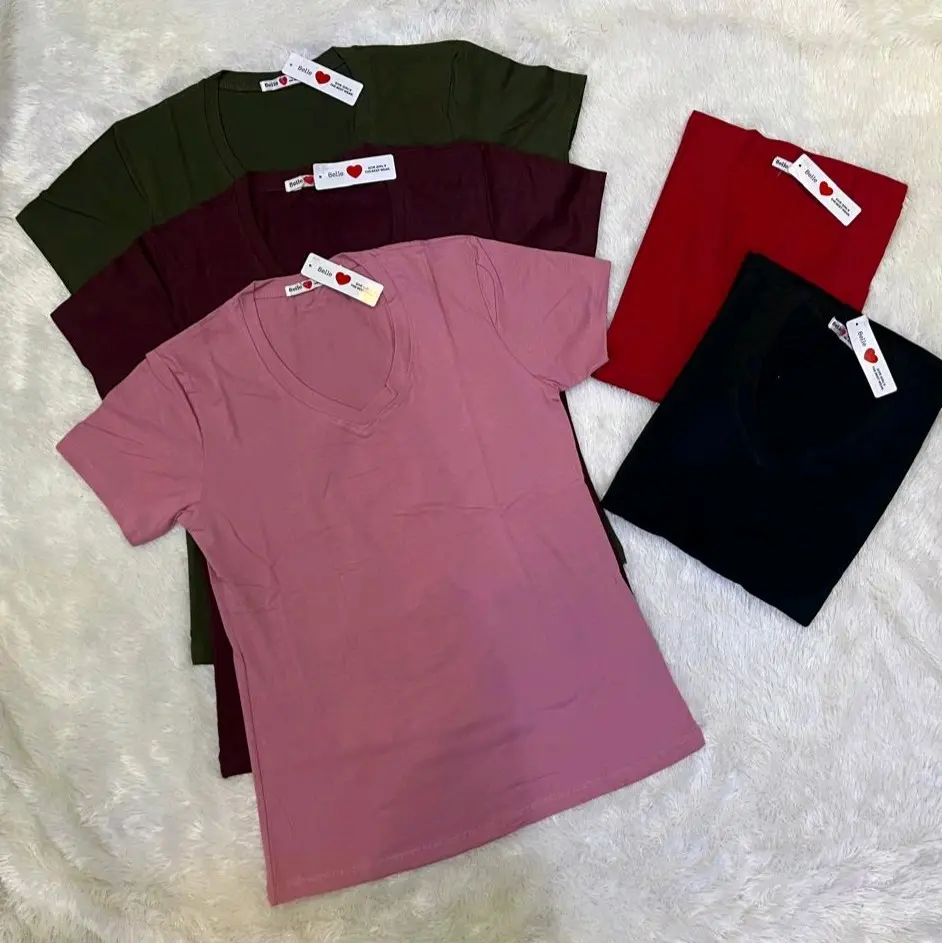 Kaos Atasan krah V Kaos  ORI Belle Pendek  polos Wanita Katun Nyaman