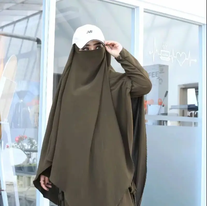 Abaya Cargo Syar'i Set French Khimar HITAM (FREE CADAR) / Gamis Abaya Crinkle Airflow  Size L XL XXL / Abaya Muslimah Terbaru 2025 / Abaya Syari Khimar Wanita 5