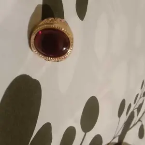 Cincin Pria Punk Retro Berlapis Emas dengan Totem Elang, Batu Amber Sintetis Merah dan Hijau, Aksesori Cincin Pesta Unik dan Elegan Rings