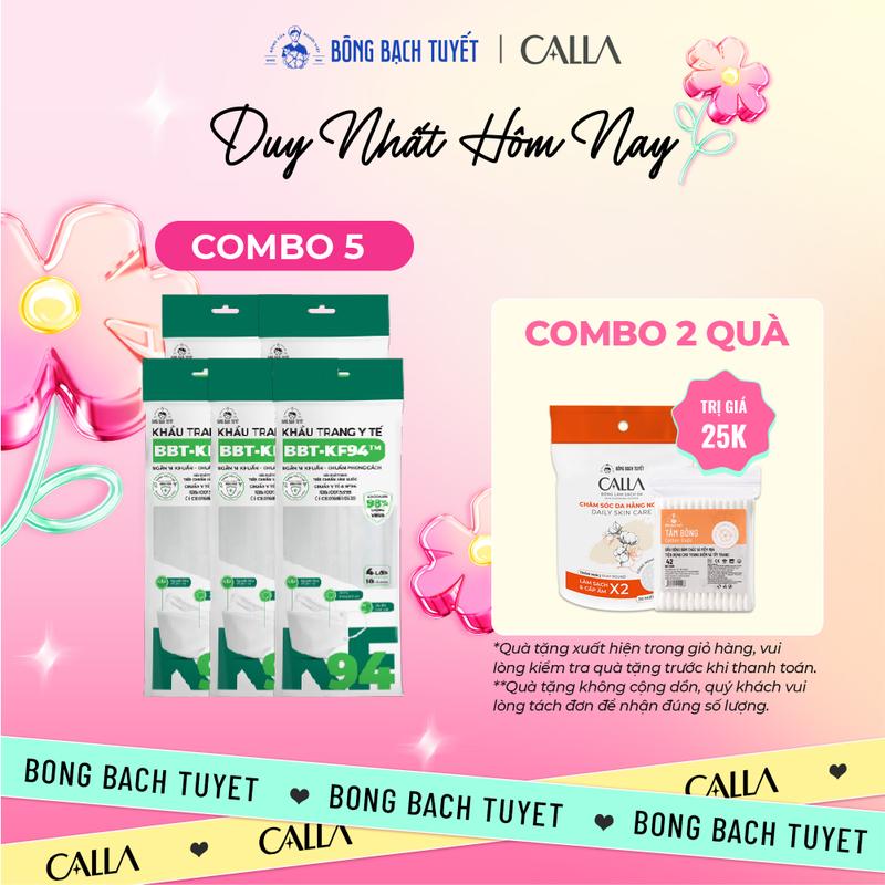 Combo 5 Gói Khẩu trang Bông Bạch Tuyết KF94 4 lớp trắng (10 cái/gói)