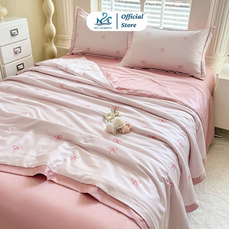 Bộ chăn ga gối LỤA THÁI M2T BEDDING - chăn chần bông mỏng cho mùa hè ga giường và 2 vỏ gối nằm