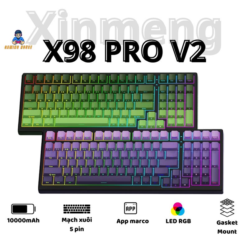 Bàn Phím Cơ Xinmeng X98 Pro Full Size Không Dây Bluetooth Led RGB - Mạch xuôi - App Marco - Phím PBT - Hotswap