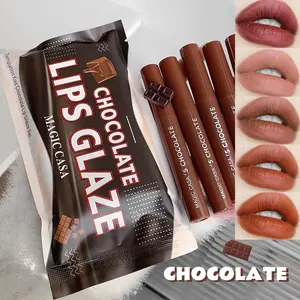 【COD】5pcs Lipstik Lip Glaze Set Bibir Tahan, Anti Lengket & Tahan Air, Promo Diskon,Set lipstik murah 5 warna,Lipstik cair tahan lama,Memenuhi beragam kebutuhan riasan,Set lip gloss warna cokelat