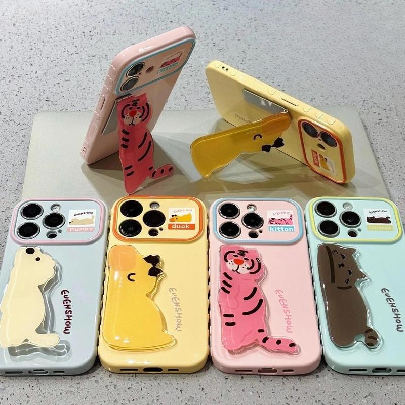 Ốp lưng điện thoại phong cách Instagram, bản bạn thân dễ thương, họa tiết cậu bé hổ, vịt con và chó con, hai giá đỡ, trái tim ở cạnh viền. Tương thích iPhone 17, 16, 15, 14, 13, 12, 11 Pro Max, X, XR, XS Max