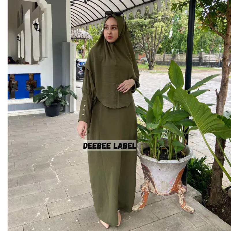 FATIMAH GAMIS KAFTAN ONE SET HIJAB SET SYAR'I GAMIS SYAR'I CRINCLE AIRFLOW PREMIUM 6