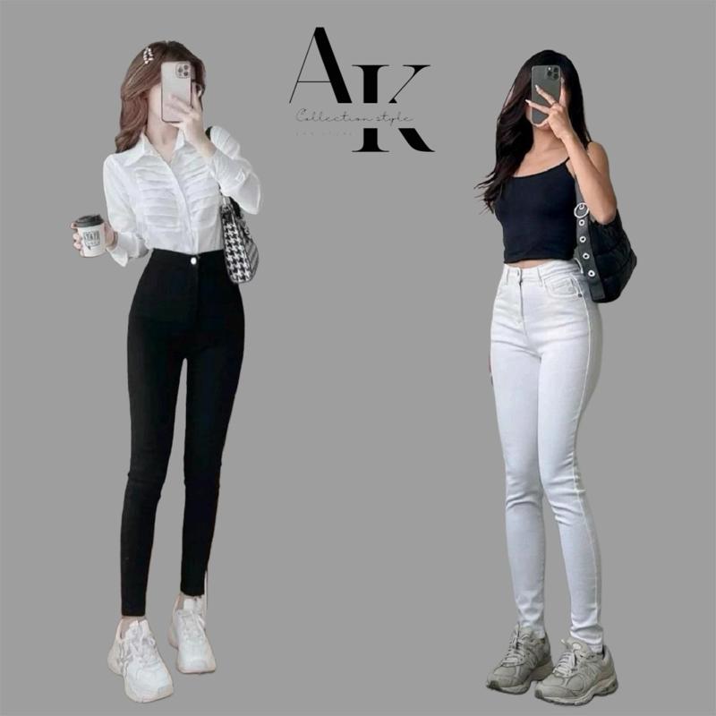 Quần Jean Nữ AKJ D06 - Skinny Lưng Cao Co Giãn 2 Chiều Trắng Đen