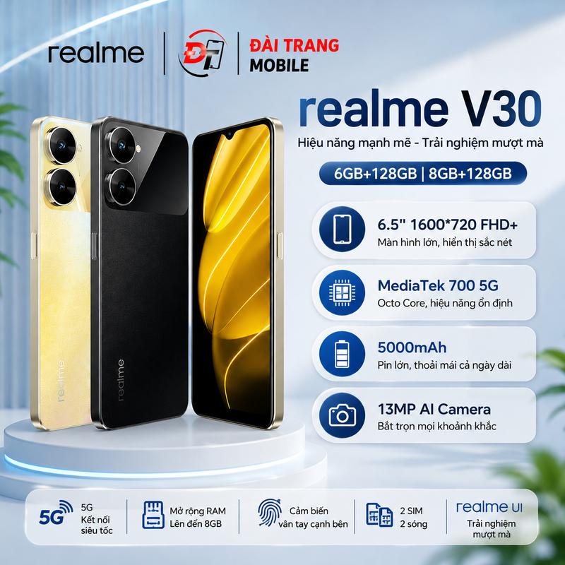 /2ND HAND/ Realme V30 5G - RAM 8GB/256GB Màn Hình 6.5 Inch Chip MediaTek Dimensity 700 5G Pin 5000mAh Camera 13MP