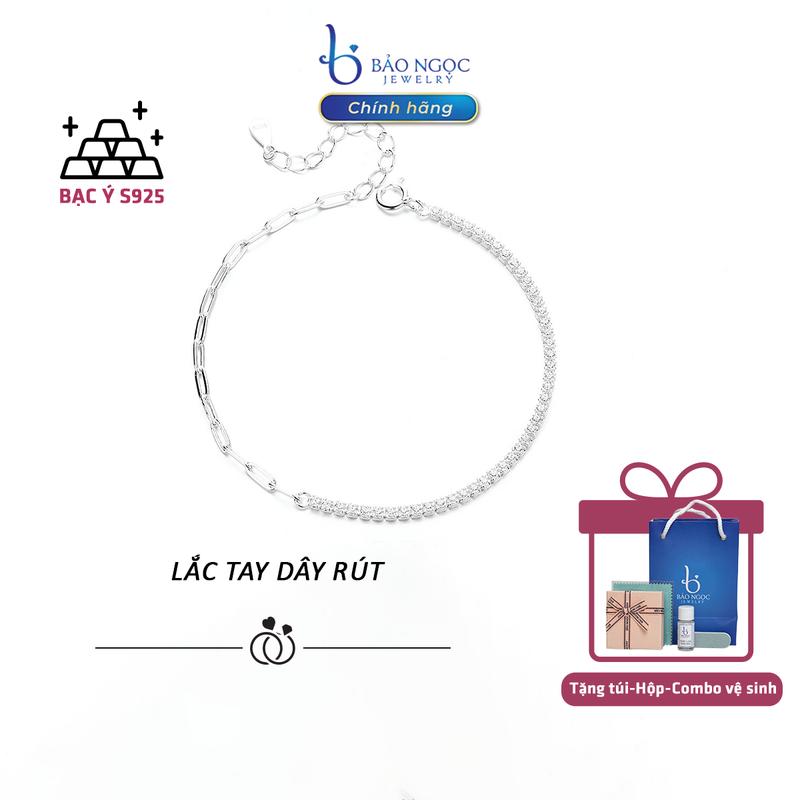 Lắc tay bạc 925 chính hãng - Lắc tay trơn đính đá Thiết Kế Dây Rút Điều Chỉnh Dễ Dàng - Vòng Tay Nữ Xinh Phụ Kiện Phái Đẹp Lấp Lánh - LT3073 Bảo Ngọc Jewelry]