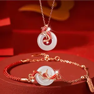 (Bebas beli 2 dapat bonus) Set06 Kalung koi Gelang tali merah gesper perdamaian koi dan kalung keberuntungan tahun zodiak gadis giok Hetian sebagai hadiah ulang tahun untuk pacar