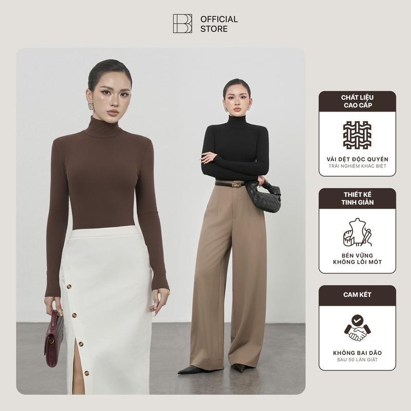 NEW Áo Dài Tay Cổ Lọ Nữ Dáng Thường BUSY Thun Tăm Rayon Co Giãn Ôm Sát DT23T Women Top