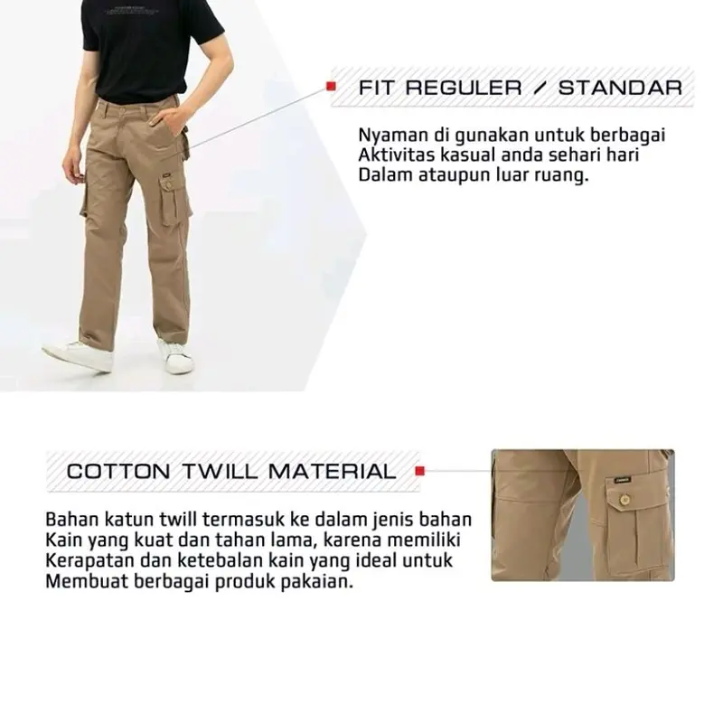 Celana Cargo Panjang Pria Slim fit Original Premium Quality Katun  Jeans Tebal Nyaman Casual Santai 3