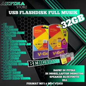 Flashdisk Musik Mobil 32 GB full isian MP4 dan MP3 Pop,DJ,Dangdut,Jawa,Reggae Dll TANPA BONUS OTG DAN HOLDER HP