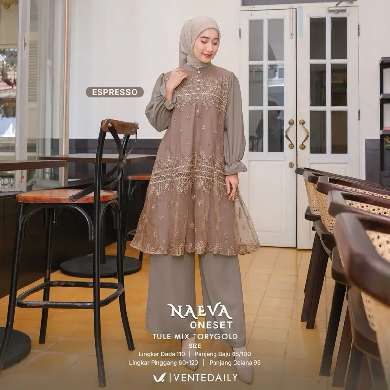 Naeva Hansa Elila One Set Atasan Tunik Brukat Celana Kulot Baju Kondangan Outfit Kondangan Terbaru Setelan 0