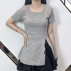 Ivona Shirt Knit Rib Top Short Sleeve / Atasan Knit Wanita Belah Samping Lengan Pendek