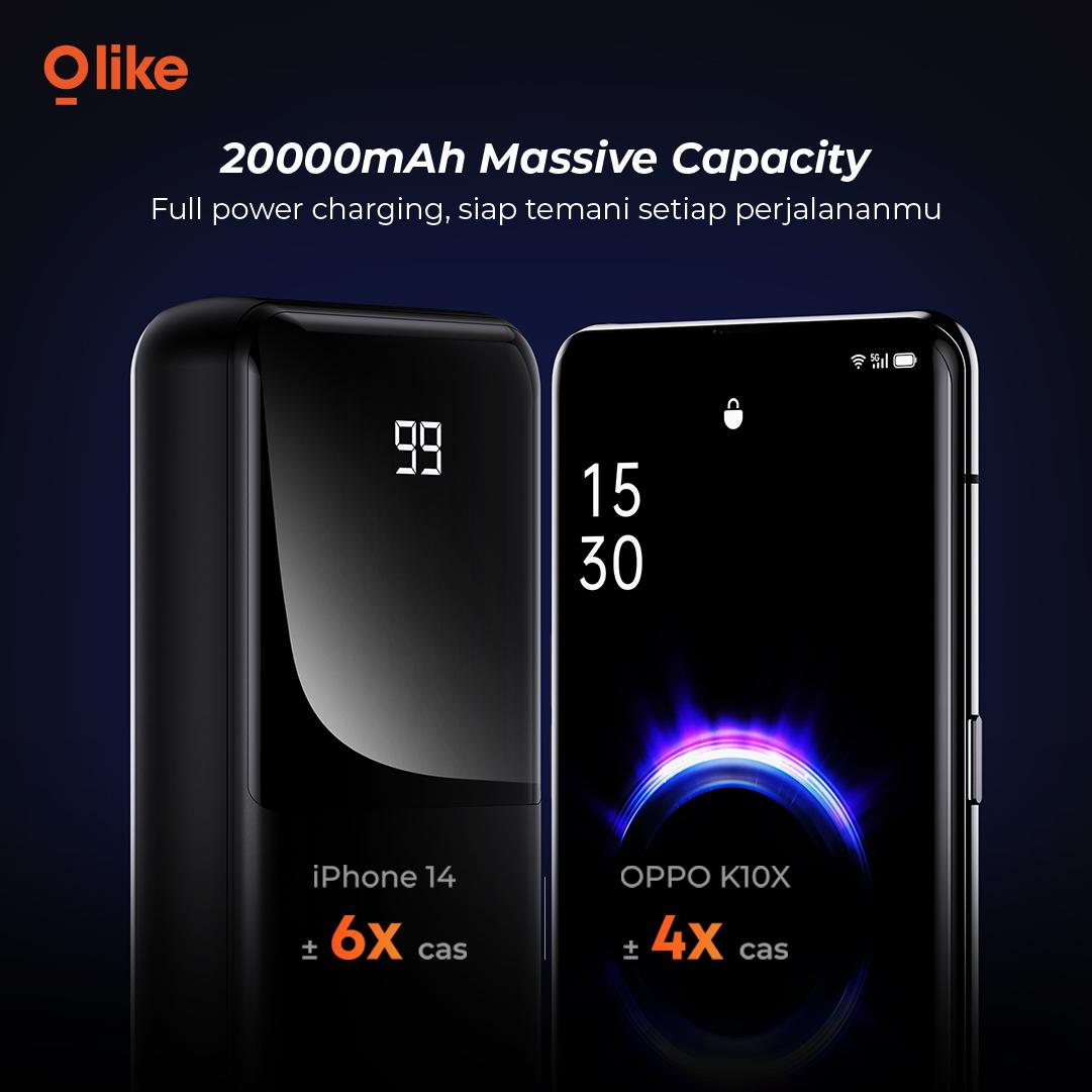 Olike Powerbank 20000mAh Smart Protection LED Display Safety Flight 3 Output Support P401- Garansi resmi 1 tahun