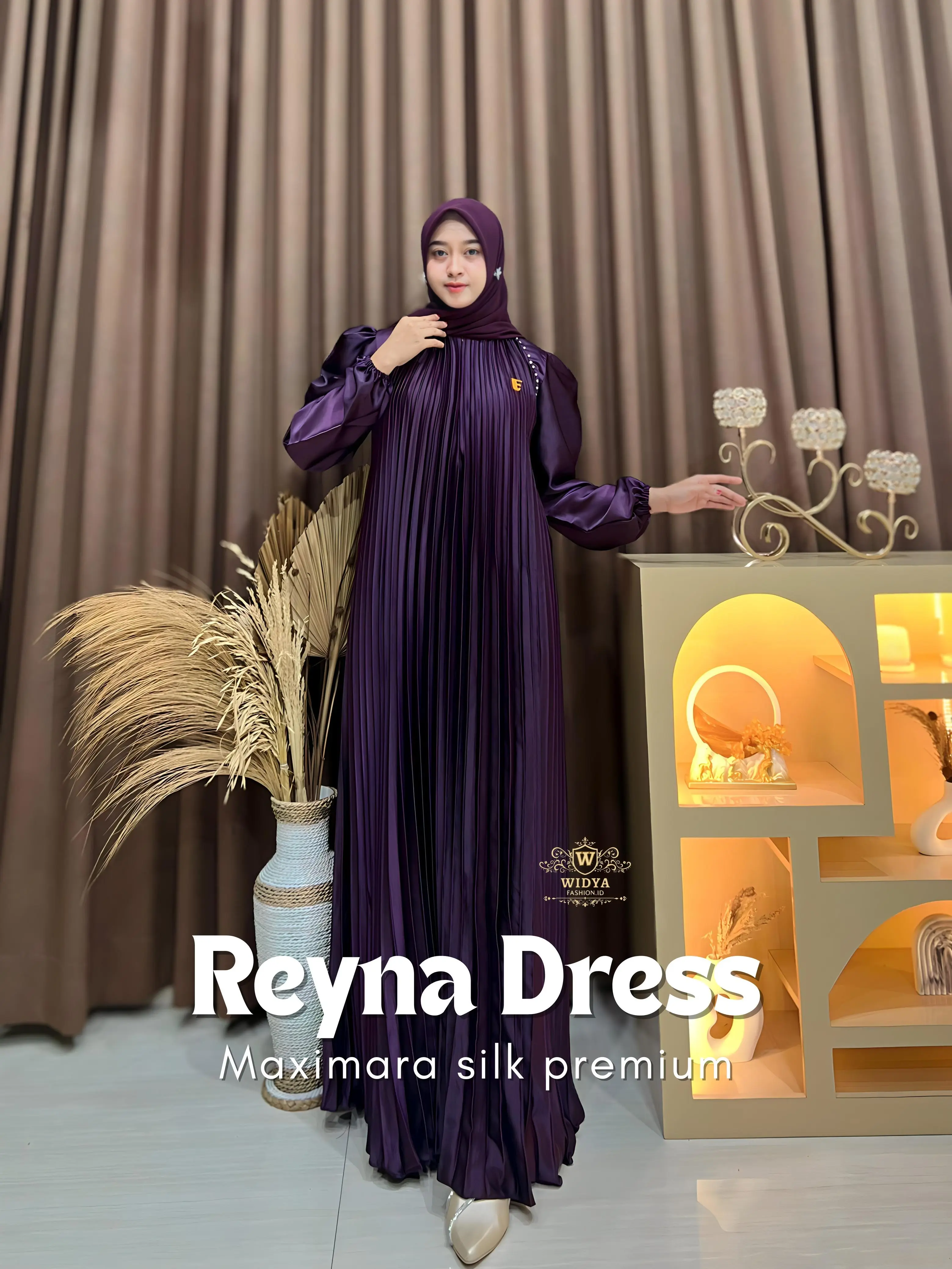 Widya Fashion.id - Reyna Dress - Pakaian Muslim Wanita - Gamis Plisket Lebaran Dewasa Syari Mewah Maxi