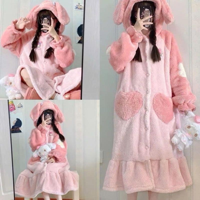   FREESIZE  Đồ bộ nữ lông cừu Đồ lông nữ ủ kem Choàng Thỏ Hồng Mùa Đông M 