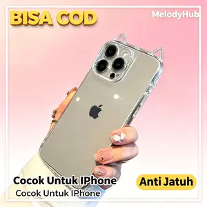 COD Korean Cat Ear Clear Case Anti Crack Cute Elegant Transparent Shockproof Bumper for iPhone 17 16 15 14 13 12 11 Pro Max Plus