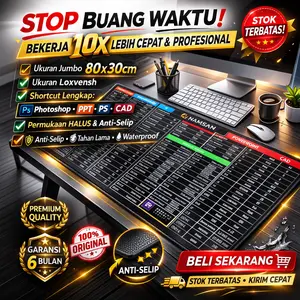 NamsanTech INSTRUPAD Mouse Pad WFH Aesthetic 800x300mm Anti-Slip Shortcut Key Patterns Bahan Karet Alami untuk Pekerjaan & Gaming