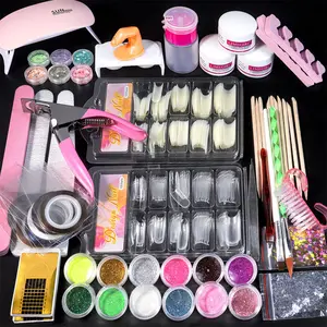Full Acrylic Nail Kit With Nail Lamp Nail Art Decorations Tips All