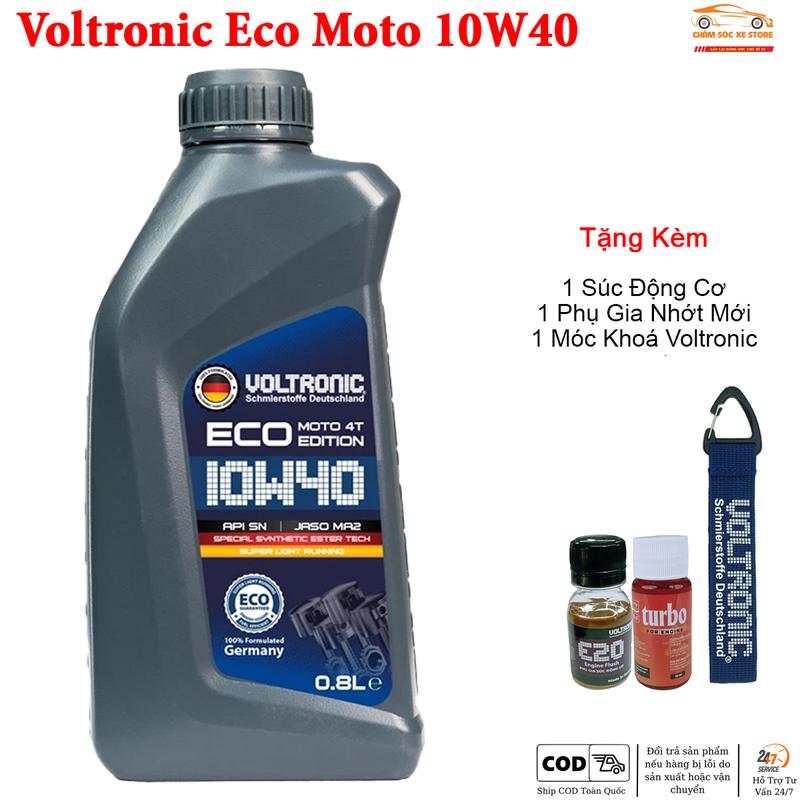 nhớt xe máy Voltronic ECO Moto - Tặng Kèm 1 Súc Động Cơ, 1 Phụ Gia Nhớt Mới Xado Very Turbo Và 1 Móc Khoá Voltronic